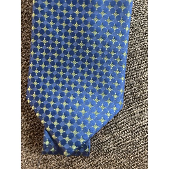 Michael Kors Mens Necktie Blue And Green Geometric 100% Silk - Picture 2 of 5